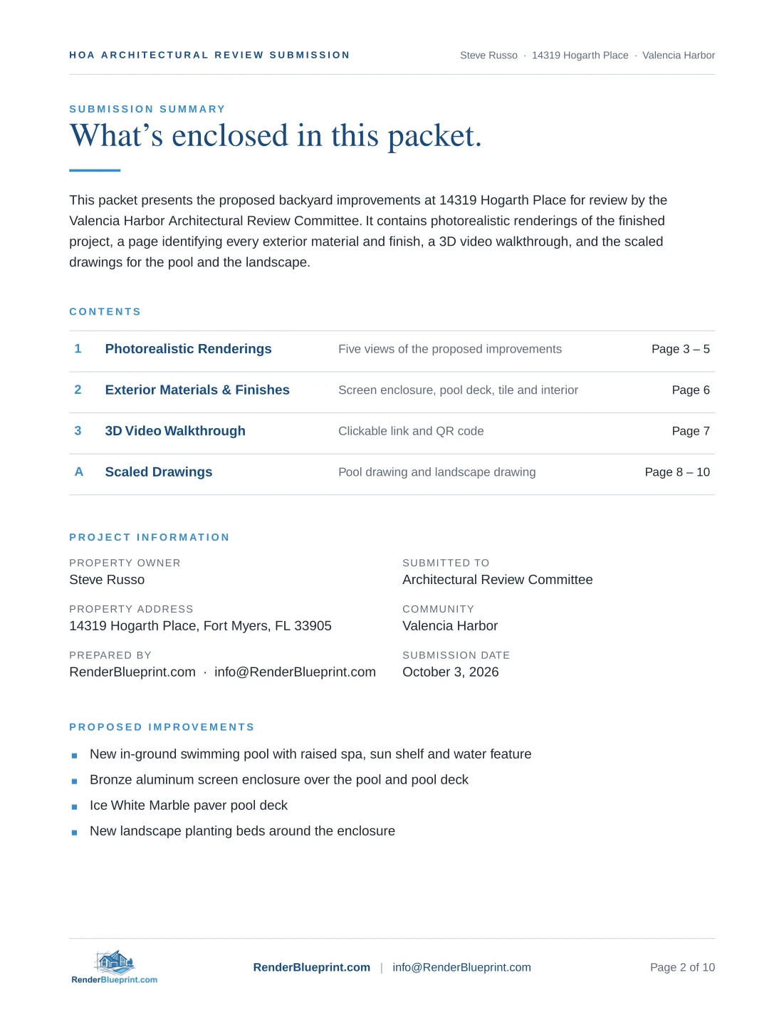 Sample HOA Board Submission Kit, page 2 of 10
