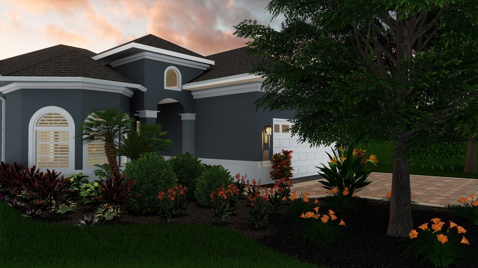 Yard after design — pool with spa, fence and landscaping