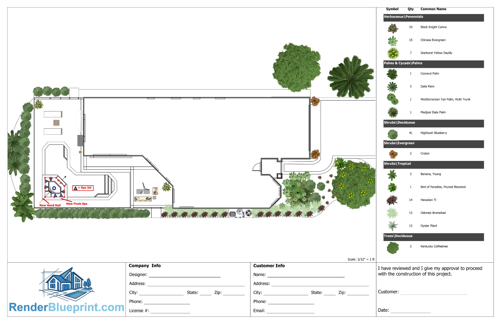 Scaled drawing for Spa Addition + Full Relandscape